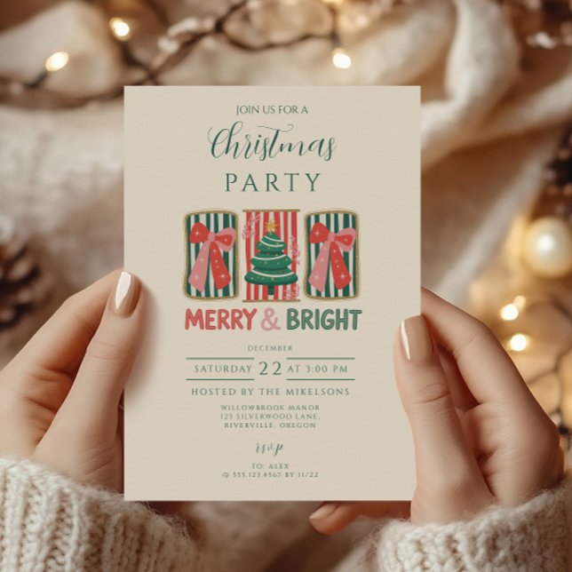 Invitación Retro Merry & Bright Christmas (Subido por el creador)