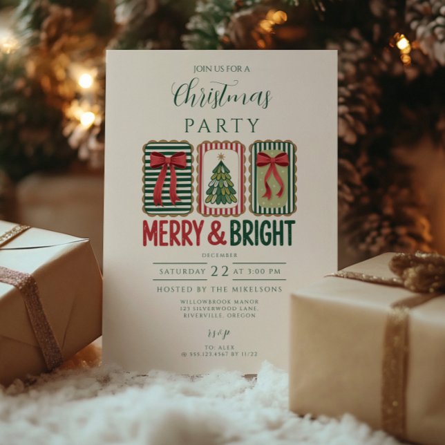 Invitación Retro Merry & Bright Christmas (Subido por el creador)