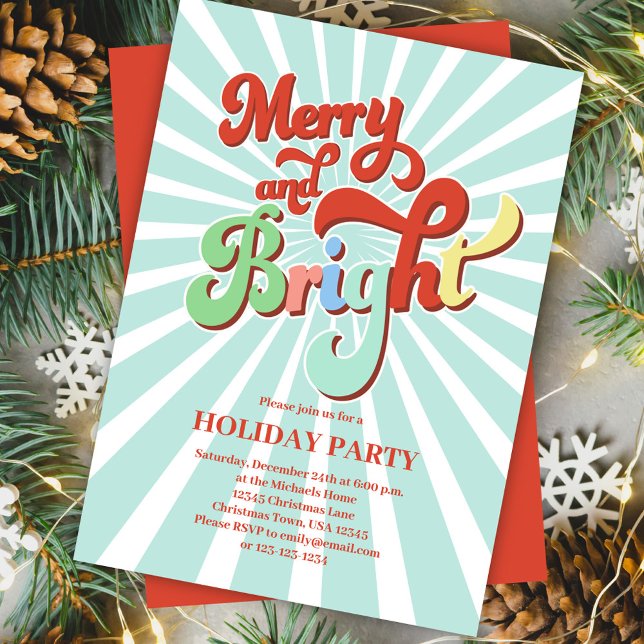 Invitación Retro Merry y Navidades brillantes Fiesta (Merry and Bright Christmas party invitations. )