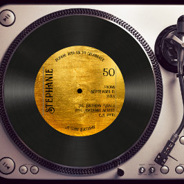 Invitación Rétro Metallic Gold Record Música 50 cumpleaños
