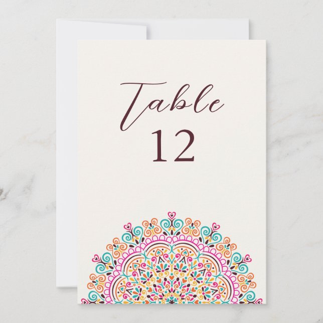 Invitación Retro Mexican Terrain Mandala Wedding Table Number (Anverso)