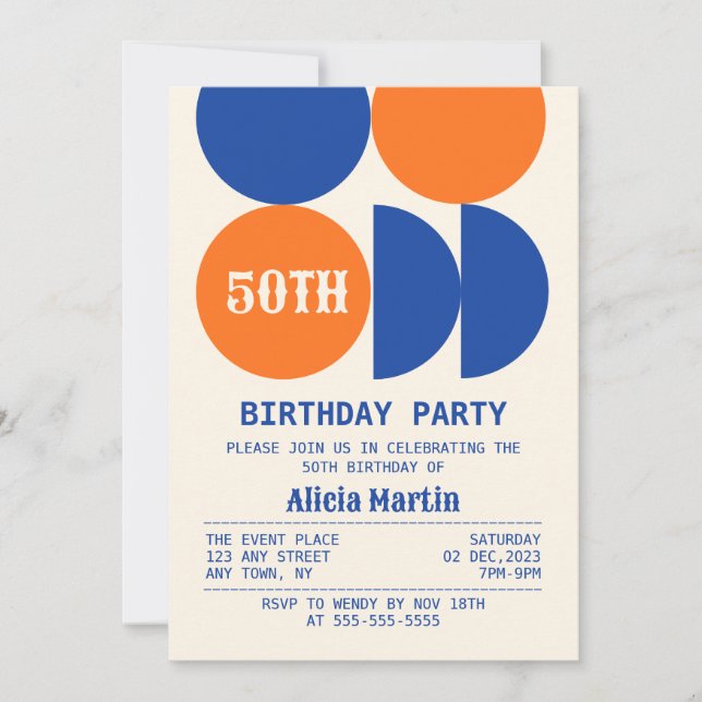 Invitación Retro Mid Century Circle Geométrico Cumpleaños (Anverso)