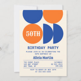 Invitación Retro Mid Century Circle Geométrico Cumpleaños
