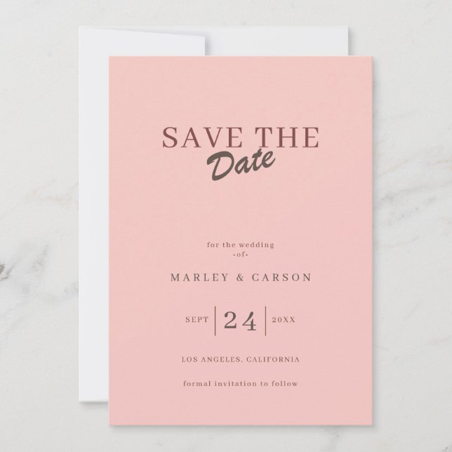 Invitación Retro Minimal Blush Pink Save The Date Wedding (Anverso)