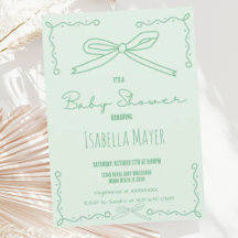 Retro Mint Green Hand Drawow Baby Shower