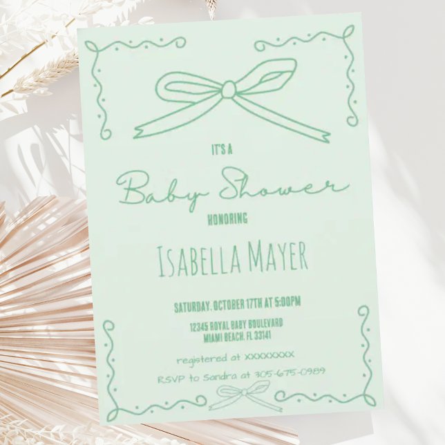 Invitación Retro Mint Green Hand Drawow Baby Shower (Subido por el creador)