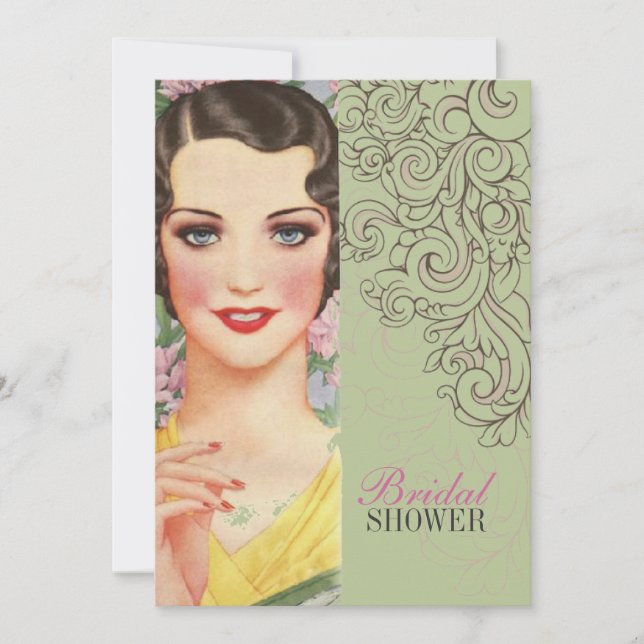 Invitación Retro Mint verde grandioso gatsby novia ducha (Anverso)