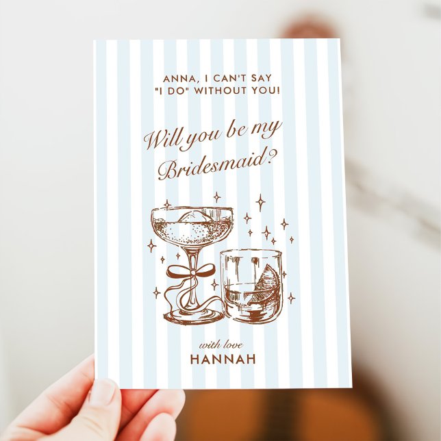 Invitación Retro Modern Blue Bridesmaid Proposal Card (Subido por el creador)