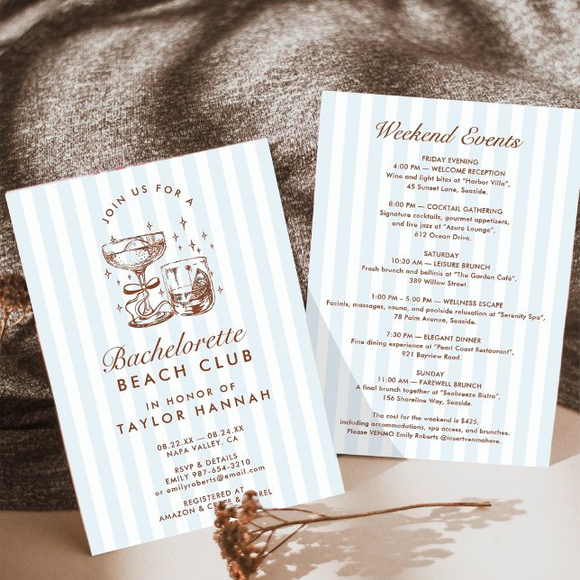 Invitación Retro Modern Blue & Brown Bachelorette Weekend (Subido por el creador)