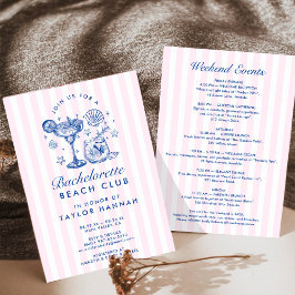 Invitación Retro Modern Pink & Blue Bachelorette Weekend