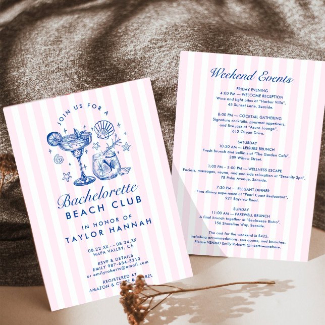 Invitación Retro Modern Pink & Blue Bachelorette Weekend (Subido por el creador)