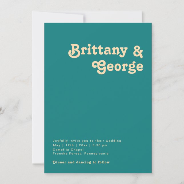 Invitación Retro moderno | Boda Casual Verde azulado (Anverso)