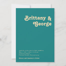 Invitación Retro moderno | Boda Casual Verde azulado