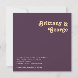 Invitación Retro moderno | Boda de la plaza morada oscura