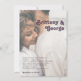 Invitación Retro moderno | Boda fotográfico oscuro morado
