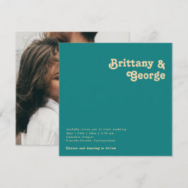 Invitación Retro moderno | Boda Verde azulado de fotografía c