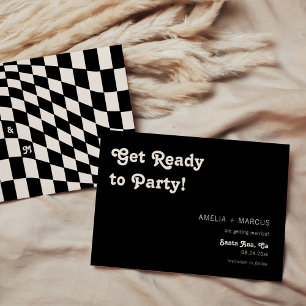 Invitación Retro Moderno Chic Ahorra la Fecha en Cuadros Negr