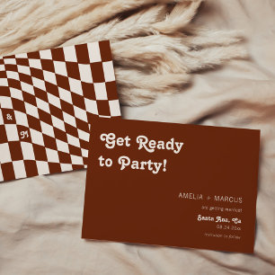 Invitación Retro Moderno Chic Ajarreado de Terracota Guardar