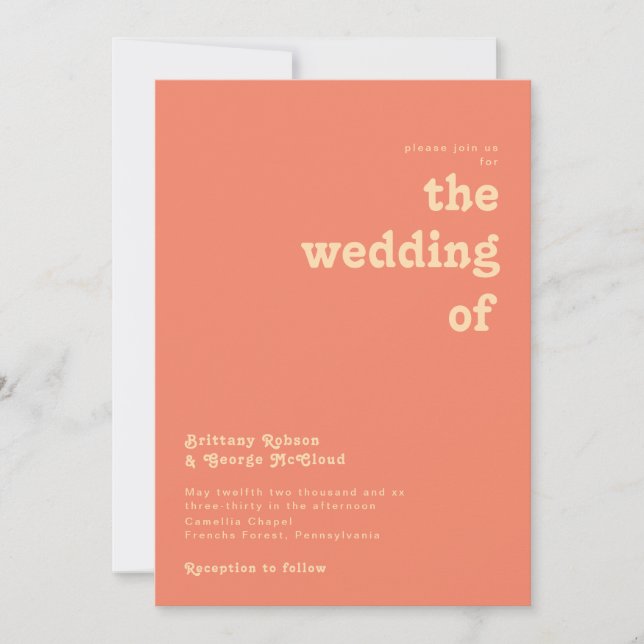 Invitación Retro moderno | Coral El Boda De (Anverso)
