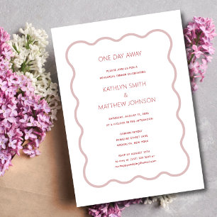 Invitación Retro moderno de borde rojo ondulado rosa a un día