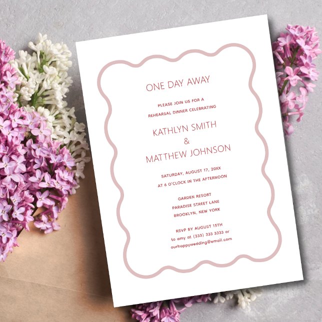 Invitación Retro moderno de borde rojo ondulado rosa a un día (Subido por el creador)
