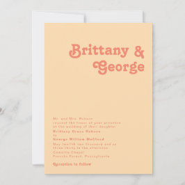Invitación Retro moderno | Naranja Cream Boda tradicional