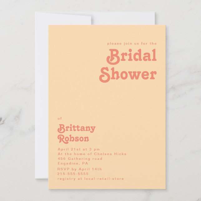 Invitación Retro moderno | Naranja Cream Bridal Shower (Anverso)
