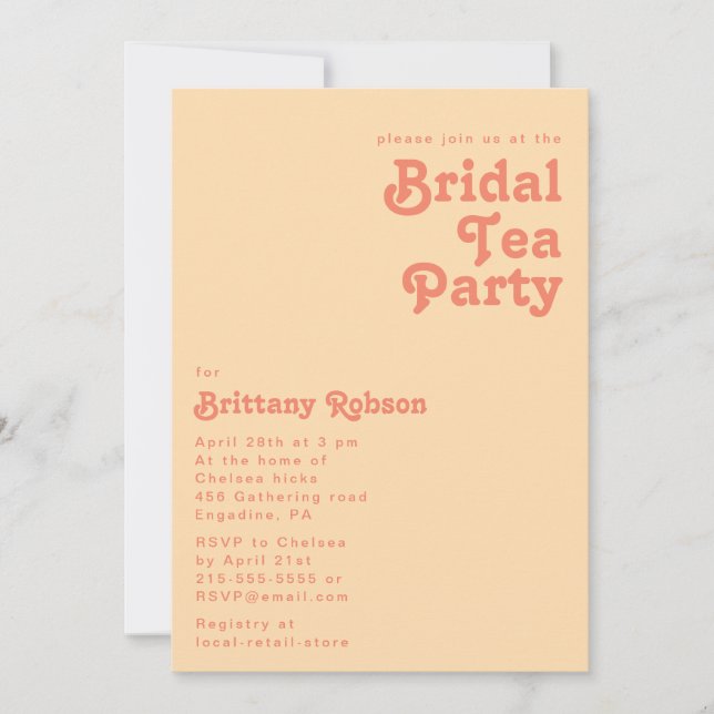 Invitación Retro moderno | Naranja Cream Bridal Tea Fiesta (Anverso)