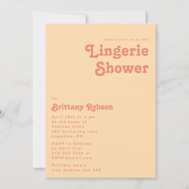 Invitación Retro moderno | Naranja Cream Lingerie Shower (Anverso)