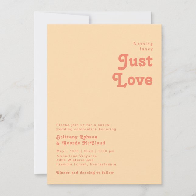 Invitación Retro moderno | Naranja Cream Nothing Fancy Boda (Anverso)