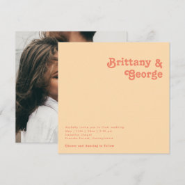 Invitación Retro moderno | Naranja Cream Square Photo Boda