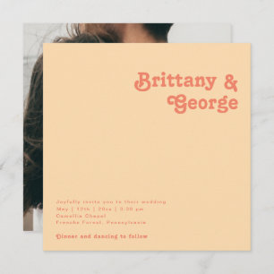 Invitación Retro moderno Naranja Cream Square Photo Boda