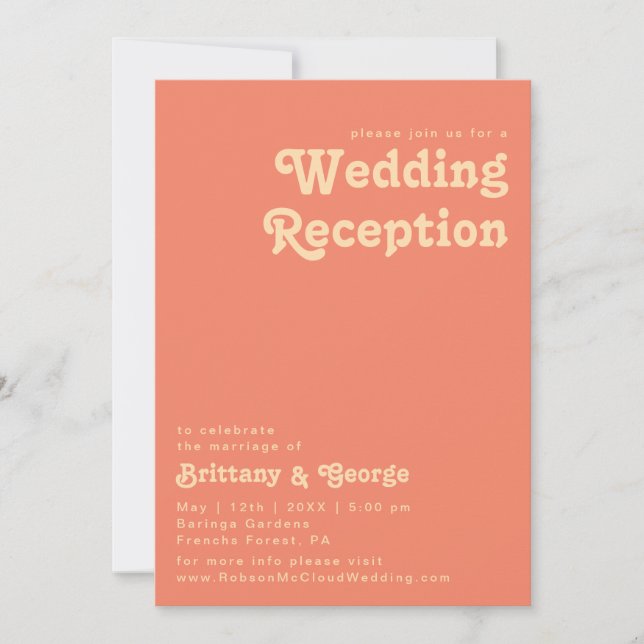 Invitación Retro Moderno | Recepción de Boda Coral (Anverso)