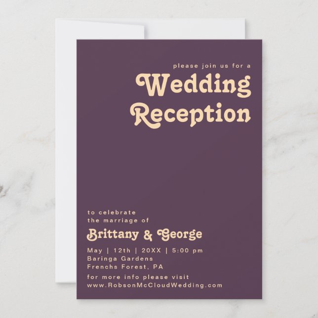 Invitación Retro Moderno | Recepción de Boda Morado Oscuro (Anverso)