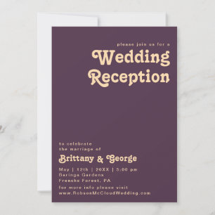Invitación Retro Moderno   Recepción de Boda Morado Oscuro