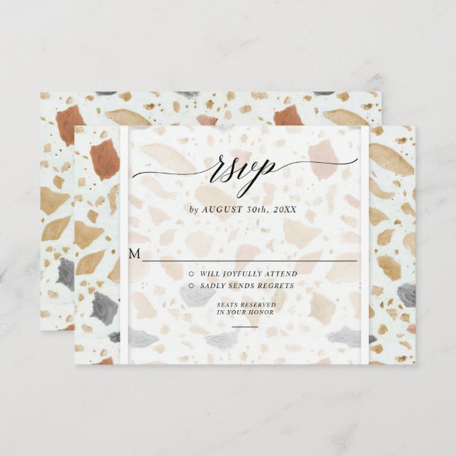 Invitación Retro Moderno Terrazzo Terracotta Wedding RSVP (Anverso / Reverso)