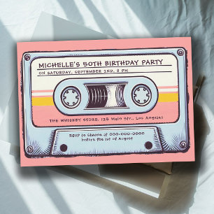 Invitación Retro Music 80 Cassette Tape Mix Fun 50th Birthday