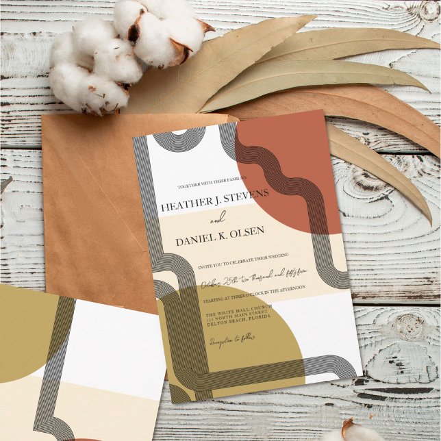 Invitación Retro Mustard Beige Terracotta Abstract Wedding (Subido por el creador)