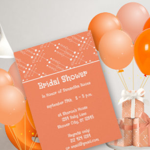 Invitación Retro Naranja Coral Vintage MCM MidCentury Moderno