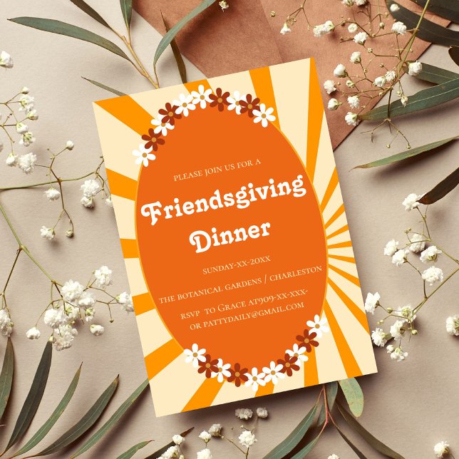 INVITACIÓN RETRO NARANJA FLORAL AMISTAD (Subido por el creador)