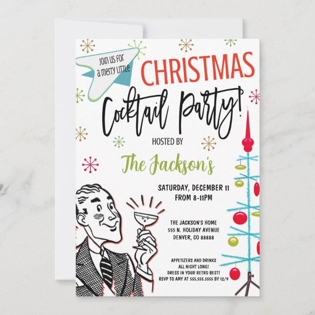 Invitación Retro Navidades Fiesta de cócteles (Anverso)