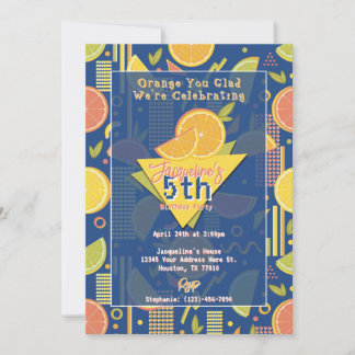 Invitación Retro Navy Blue Summer Citrus Fruit Birthday