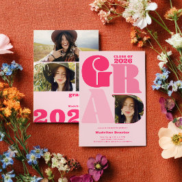 Invitación Retro negrita sobredimensionado Grad 4 foto gradua