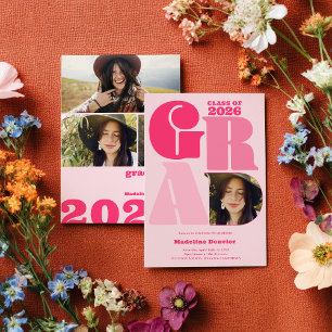Invitación Retro negrita sobredimensionado Grad 4 foto gradua