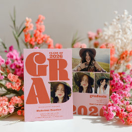 Invitación Retro negrita sobredimensionado Grad 4 foto gradua