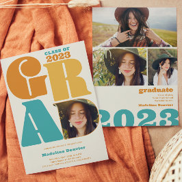 Invitación Retro negrita sobredimensionado Grad 4 foto gradua