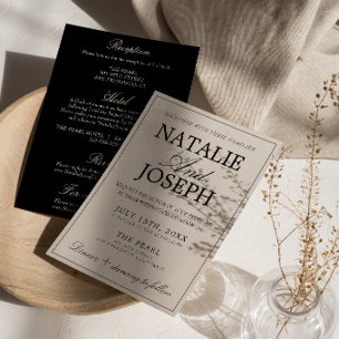 Invitación Retro Negro Crema Dinero Antiguo Todo en Uno Boda 