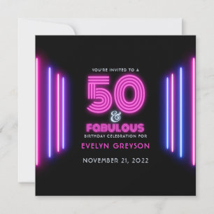 Invitación Retro Neon 50 y fabulosa fiesta de cumpleaños 50