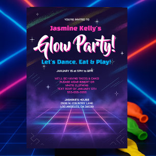 Invitación Retro Neon Glow Party para niños o adol