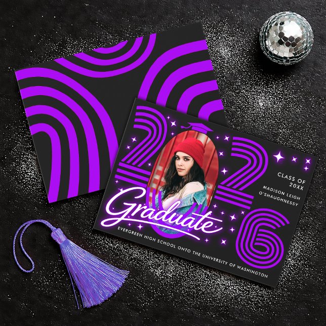 Invitación Retro Neon Purple Photo Graduate Announcement (Subido por el creador)